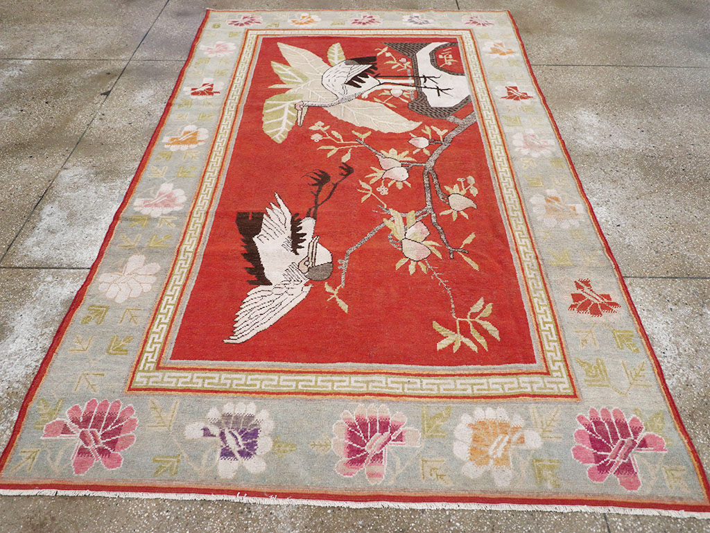 Antique East Turkestan Khotan Pictorial Accent Rug, No.31881 - Staging