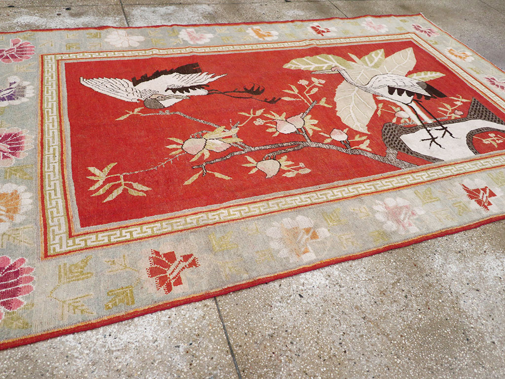 Antique East Turkestan Khotan Pictorial Accent Rug, No.31881 - Staging