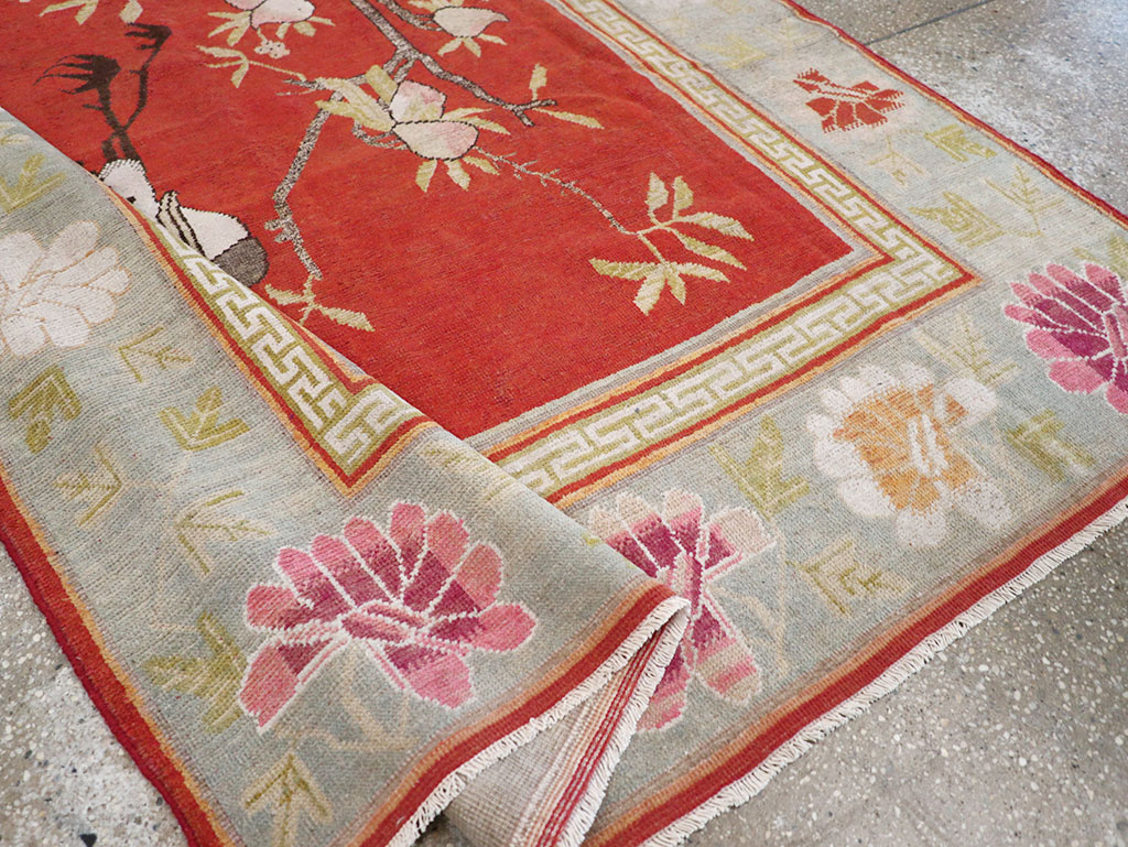 Antique East Turkestan Khotan Pictorial Accent Rug, No.31881 - Staging