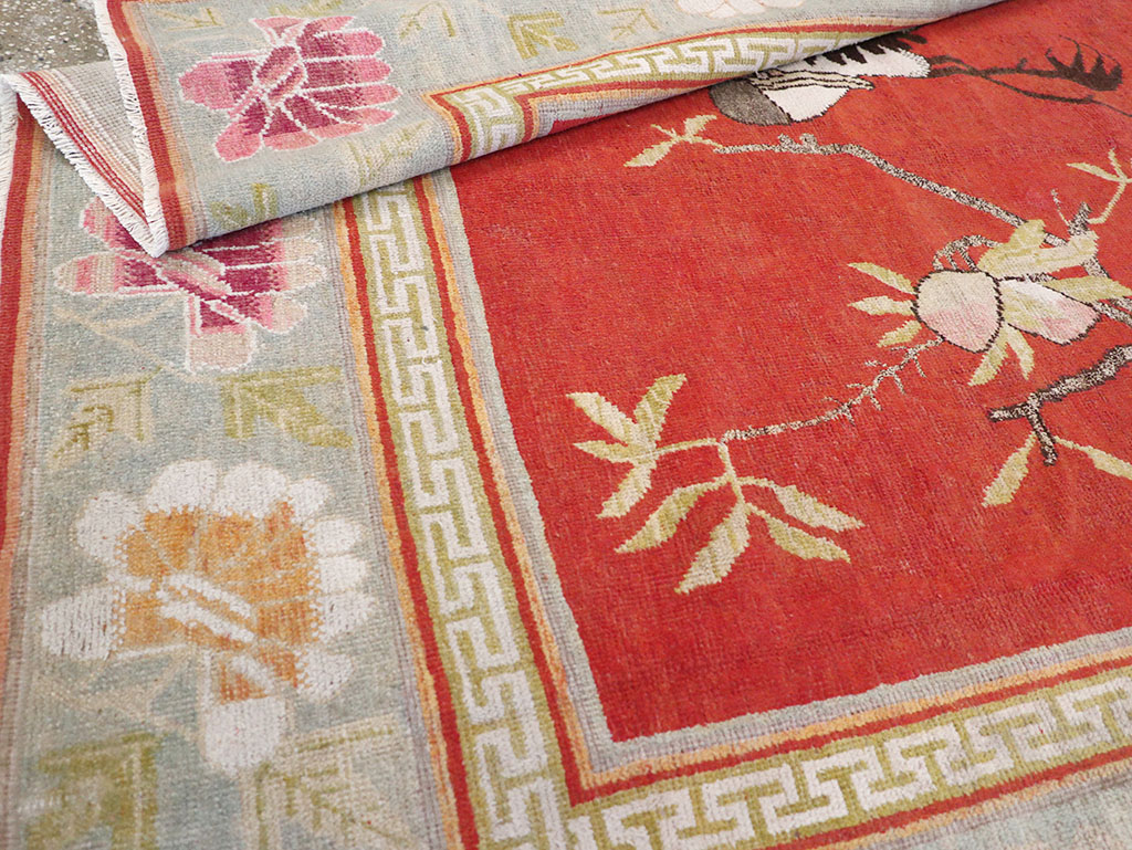 Antique East Turkestan Khotan Pictorial Accent Rug, No.31881 - Staging