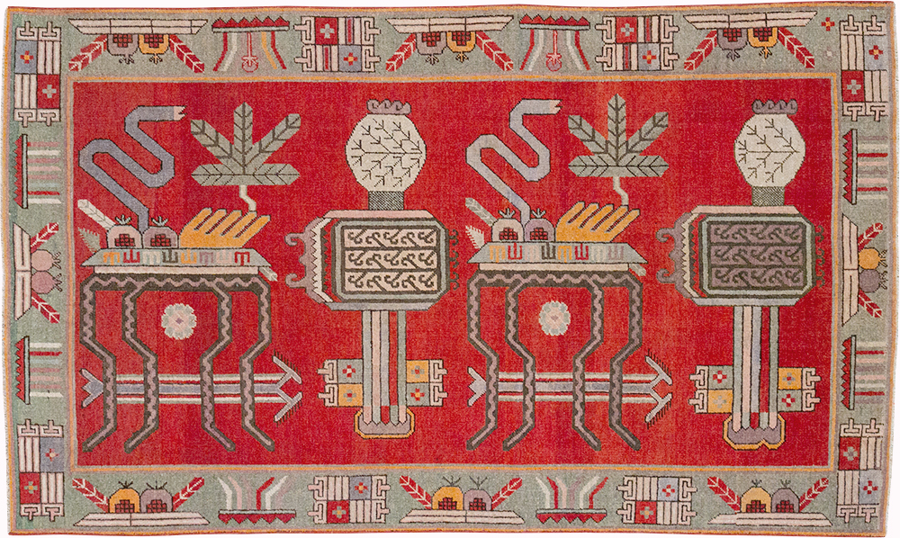 Antique East Turkestan Khotan Pictorial Accent Rug, No.31883 - Staging