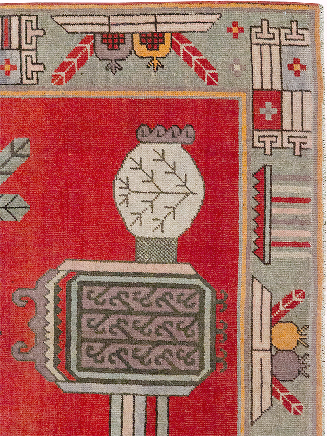 Antique East Turkestan Khotan Pictorial Accent Rug, No.31883 - Staging