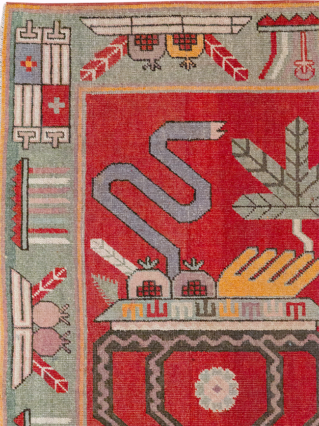 Antique East Turkestan Khotan Pictorial Accent Rug, No.31883 - Staging