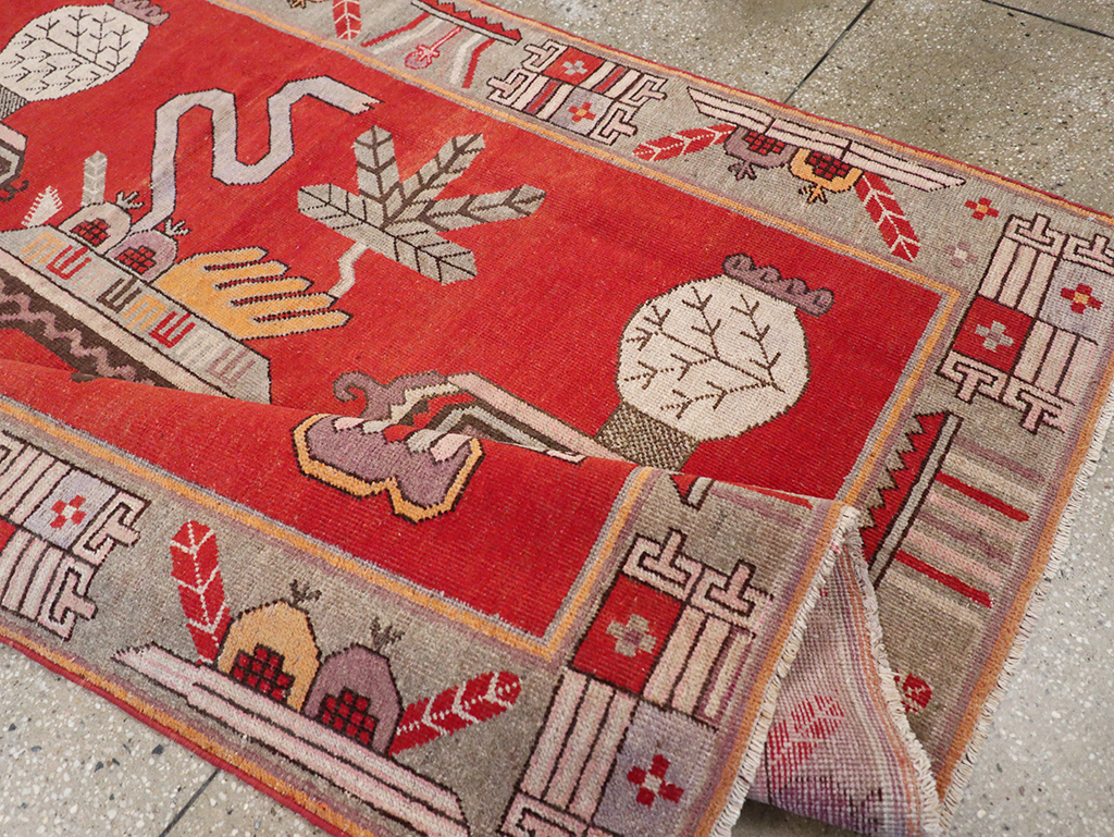 Antique East Turkestan Khotan Pictorial Accent Rug, No.31883 - Staging