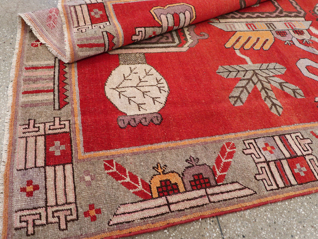 Antique East Turkestan Khotan Pictorial Accent Rug, No.31883 - Staging