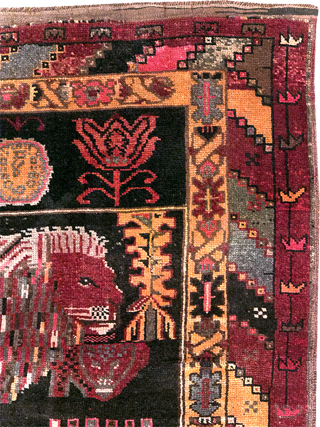 Vintage Turkish Anatolian Pictorial Accent Carpet, No.31909 - Staging