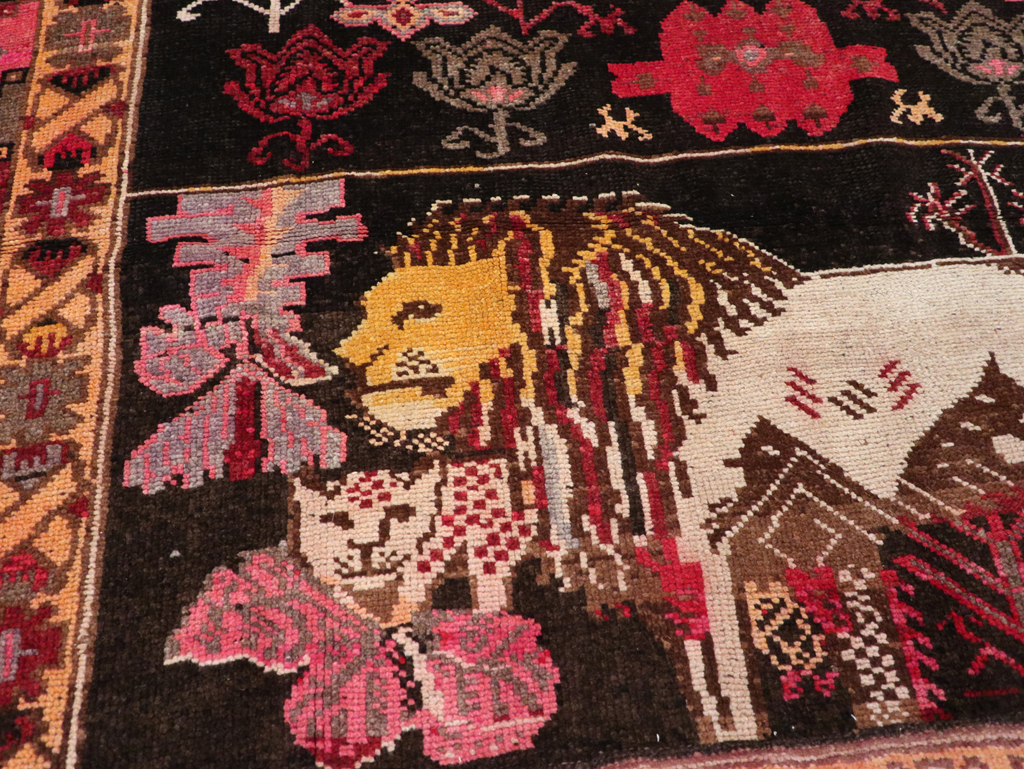 Vintage Turkish Anatolian Pictorial Accent Carpet, No.31909 - Staging