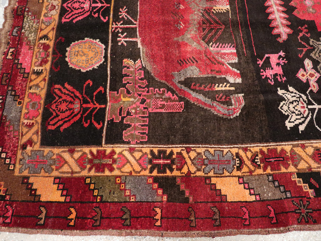Vintage Turkish Anatolian Pictorial Accent Carpet, No.31909 - Staging