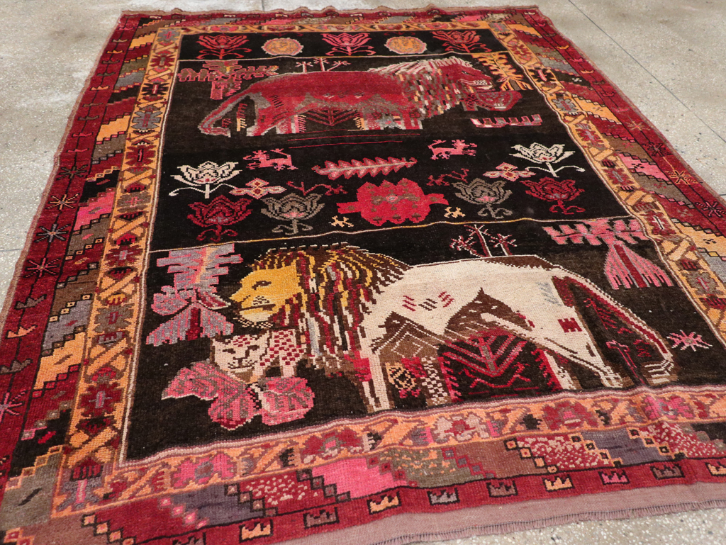 Vintage Turkish Anatolian Pictorial Accent Carpet, No.31909 - Staging