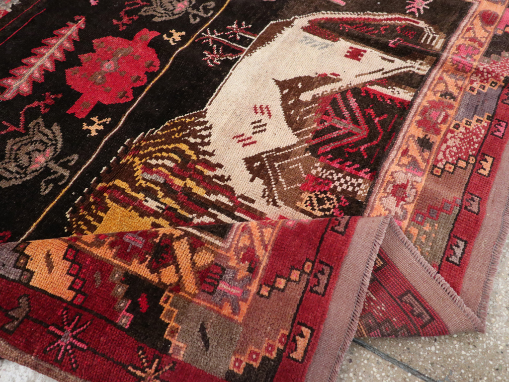 Vintage Turkish Anatolian Pictorial Accent Carpet, No.31909 - Staging