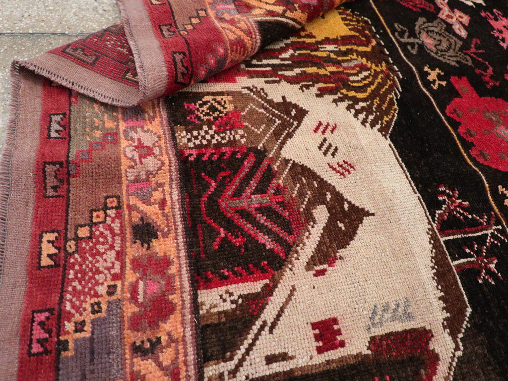 Vintage Turkish Anatolian Pictorial Accent Carpet, No.31909 - Staging