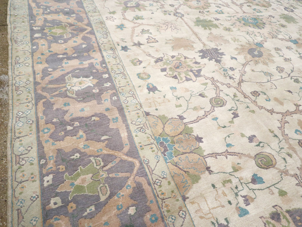 Vintage Turkish Oushak Large Square Room Size Carpet, No.31911 - Staging