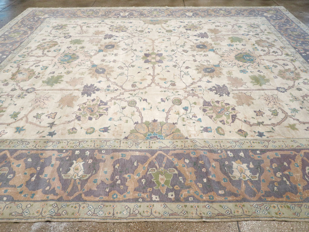 Vintage Turkish Oushak Large Square Room Size Carpet, No.31911 - Staging