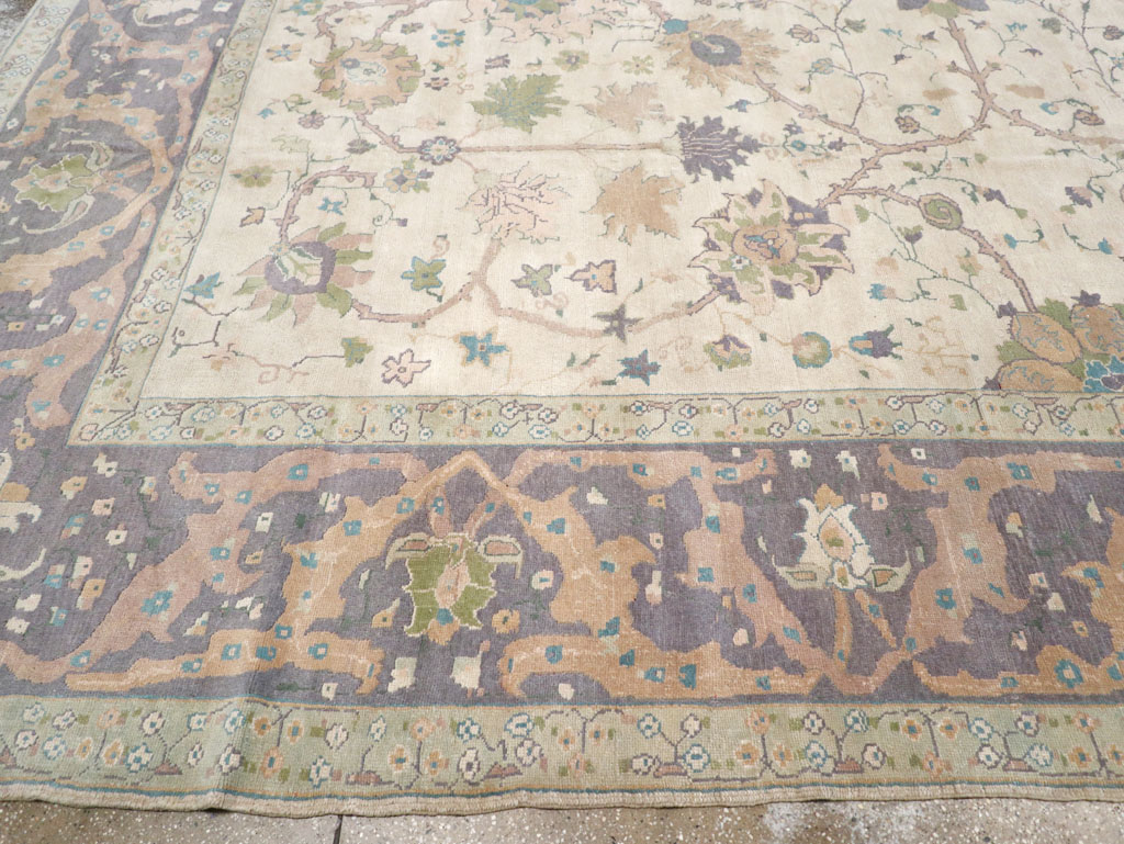 Vintage Turkish Oushak Large Square Room Size Carpet, No.31911 - Staging