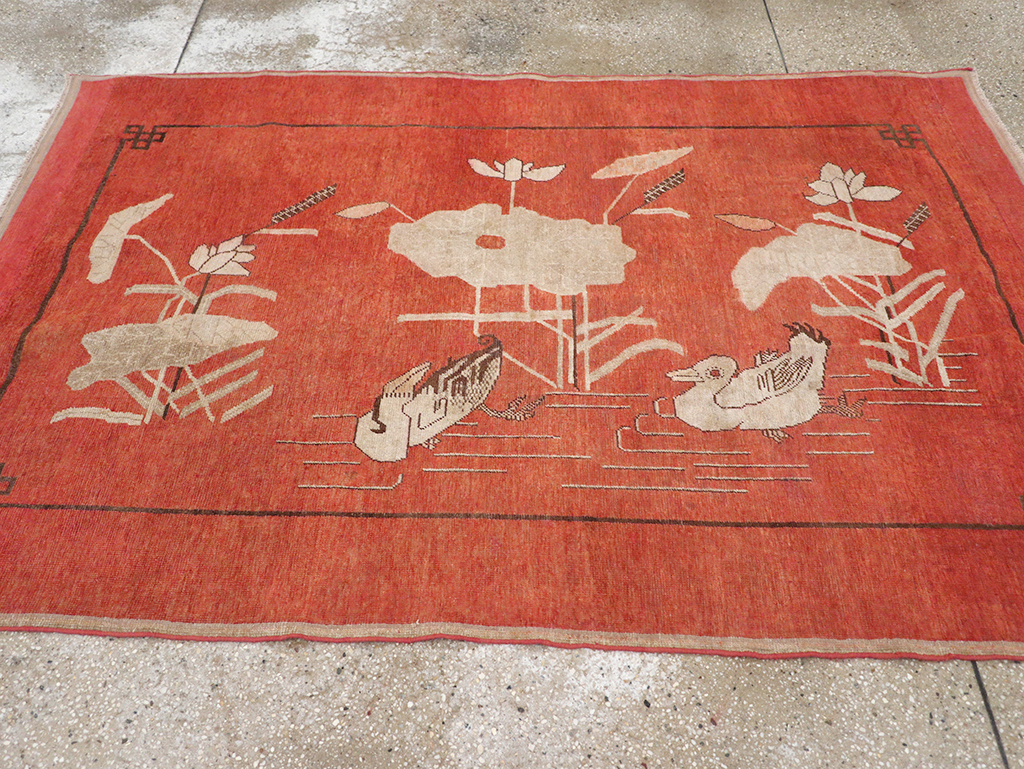 Antique East Turkestan Khotan Pictorial Accent Rug, No.31913 - Staging