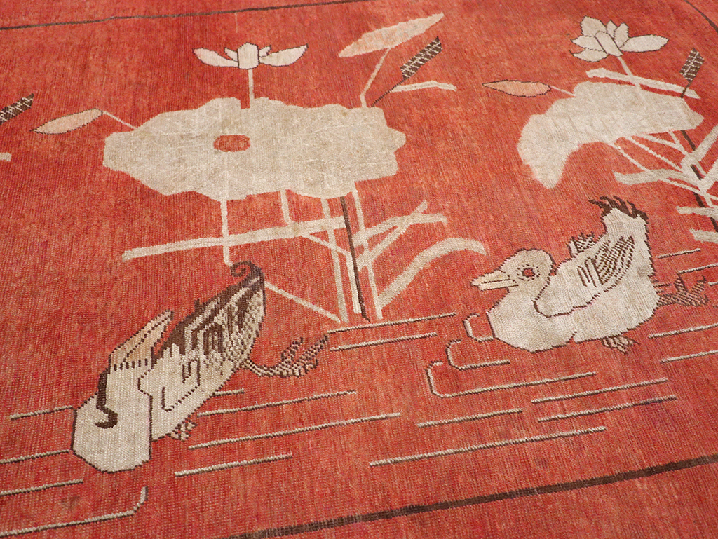 Antique East Turkestan Khotan Pictorial Accent Rug, No.31913 - Staging