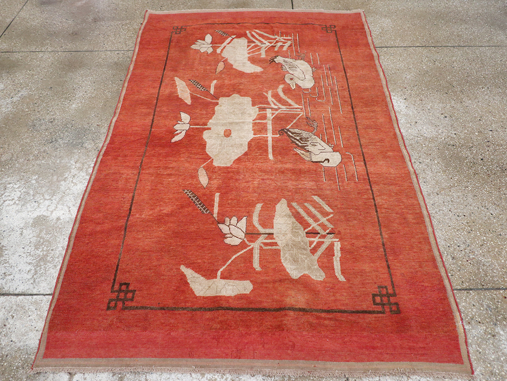 Antique East Turkestan Khotan Pictorial Accent Rug, No.31913 - Staging