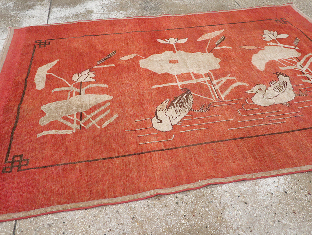 Antique East Turkestan Khotan Pictorial Accent Rug, No.31913 - Staging