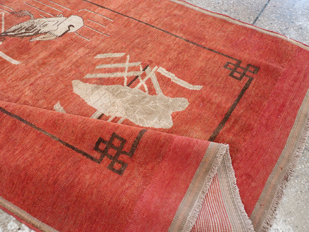 Antique East Turkestan Khotan Pictorial Accent Rug, No.31913 - Staging