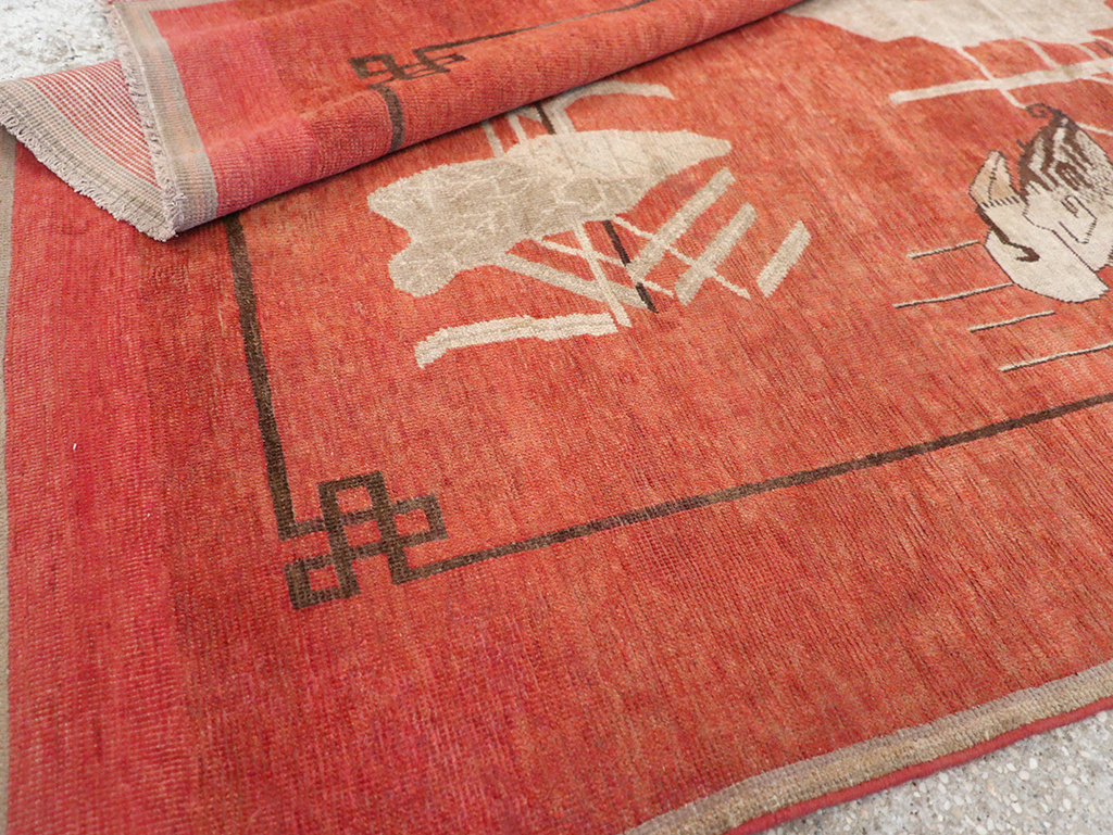 Antique East Turkestan Khotan Pictorial Accent Rug, No.31913 - Staging