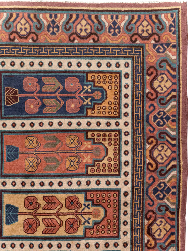 Vintage East Turkestan Khotan Accent Carpet, No.31937 - Staging