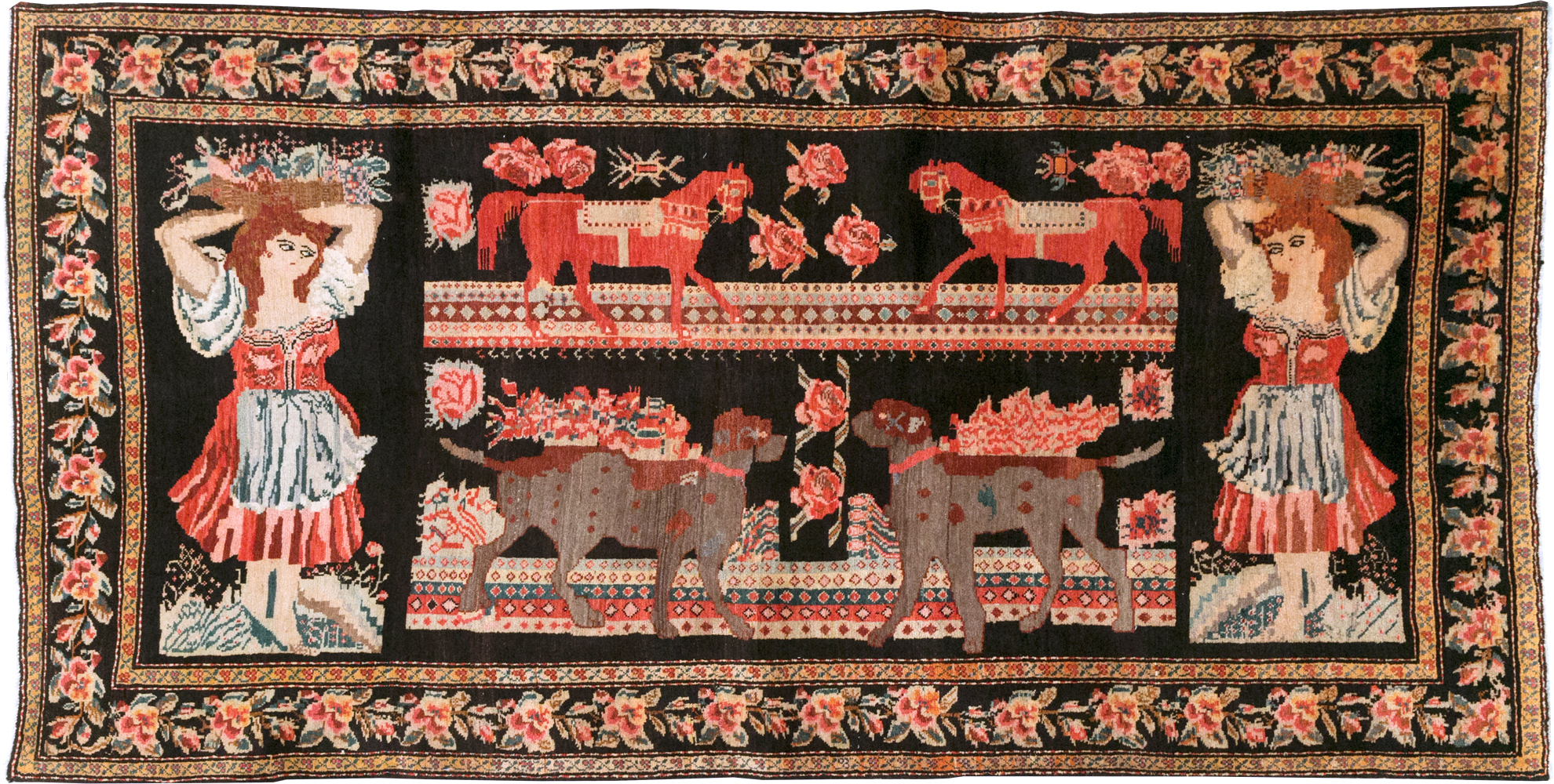 Vintage Pictorial Karabagh Rug, No.32009 - Staging