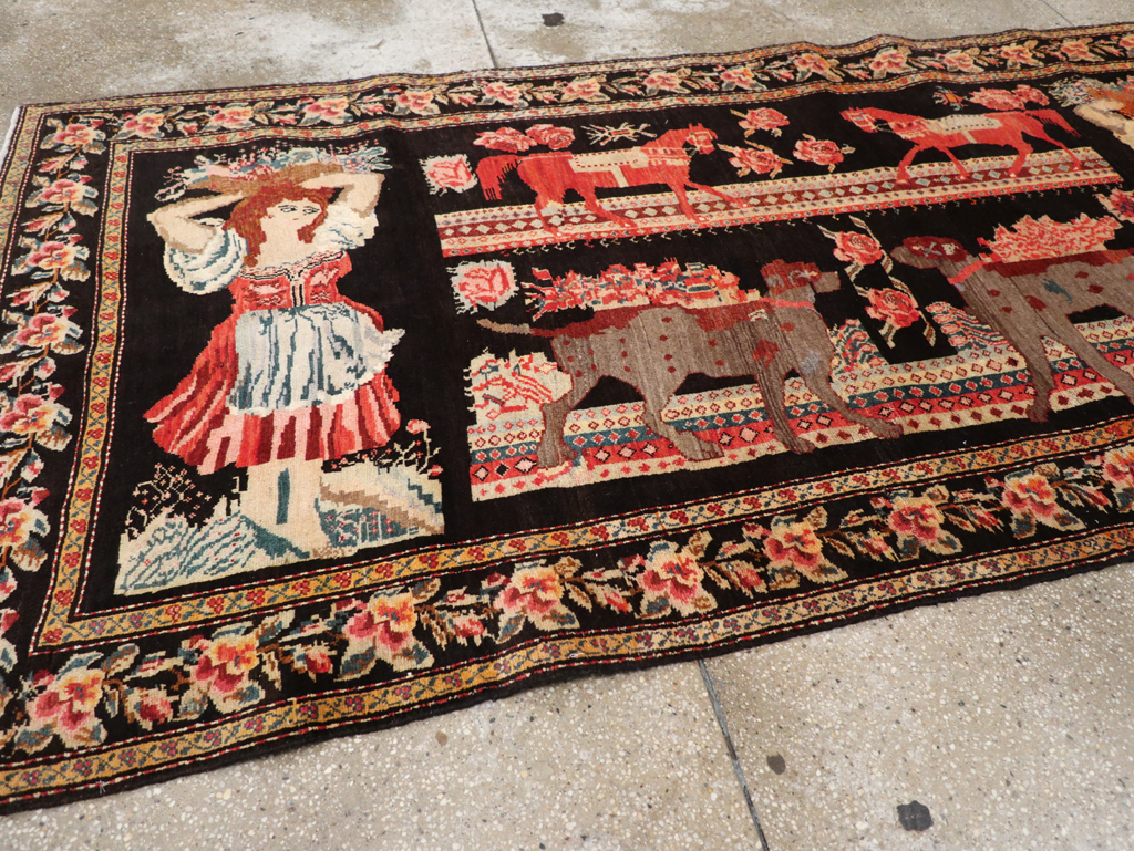 Vintage Pictorial Karabagh Rug, No.32009 - Staging