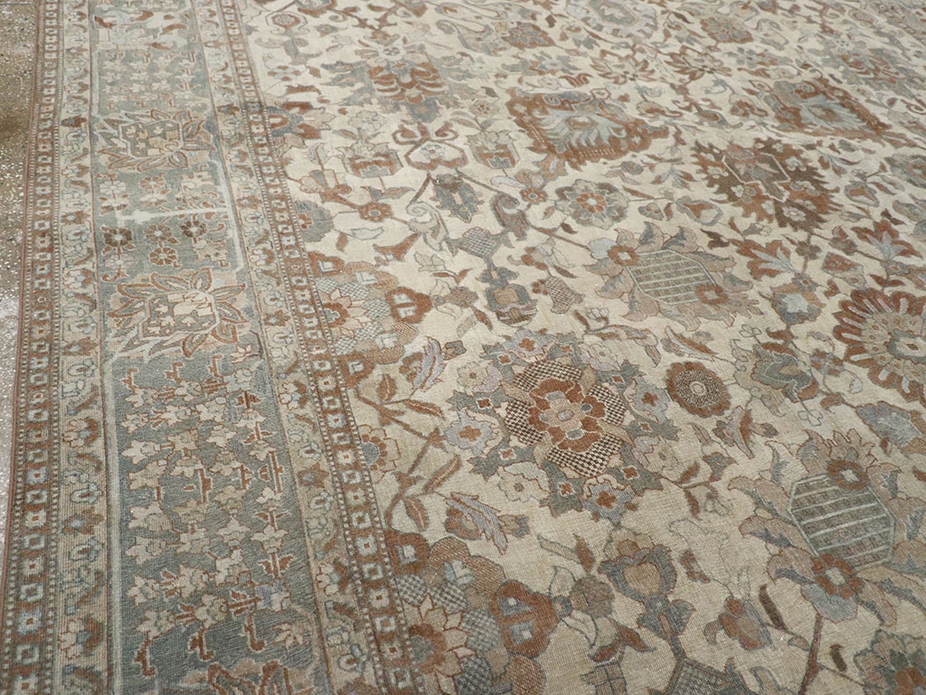 Antique Persian Tabriz Room Size Carpet, No.32032 - Staging