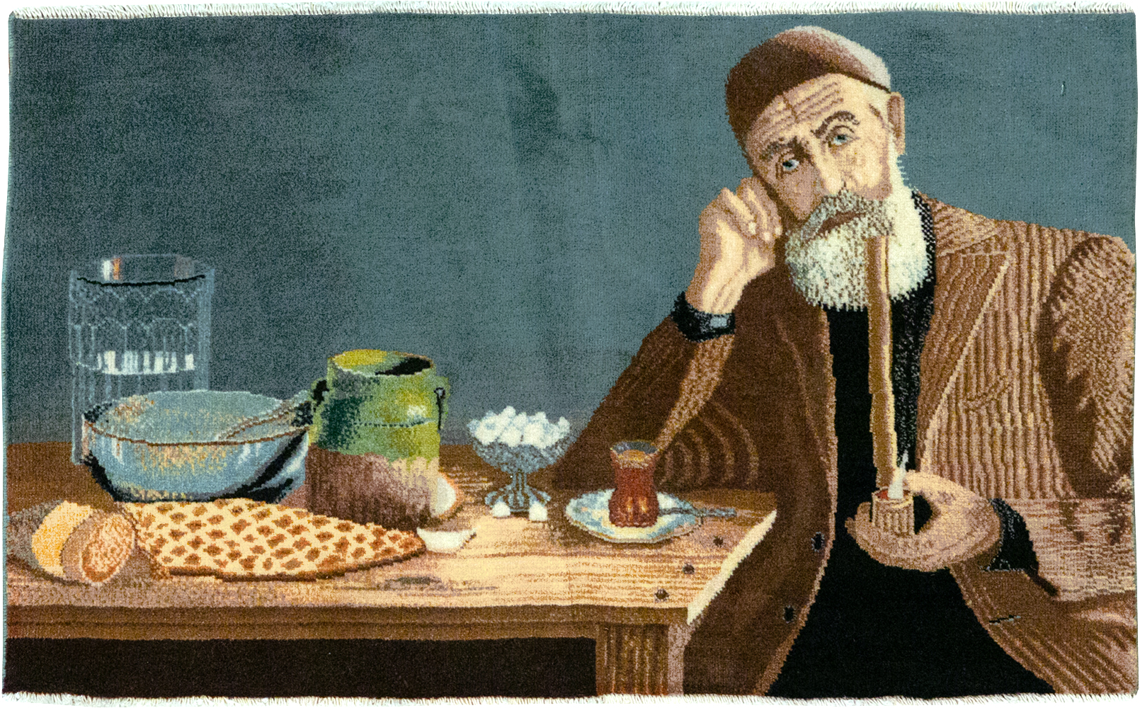 Vintage Persian Tabriz Pictorial Throw Rug, No.32035 - Staging