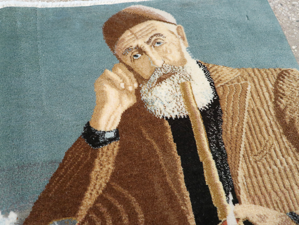 Vintage Persian Tabriz Pictorial Throw Rug, No.32035 - Staging