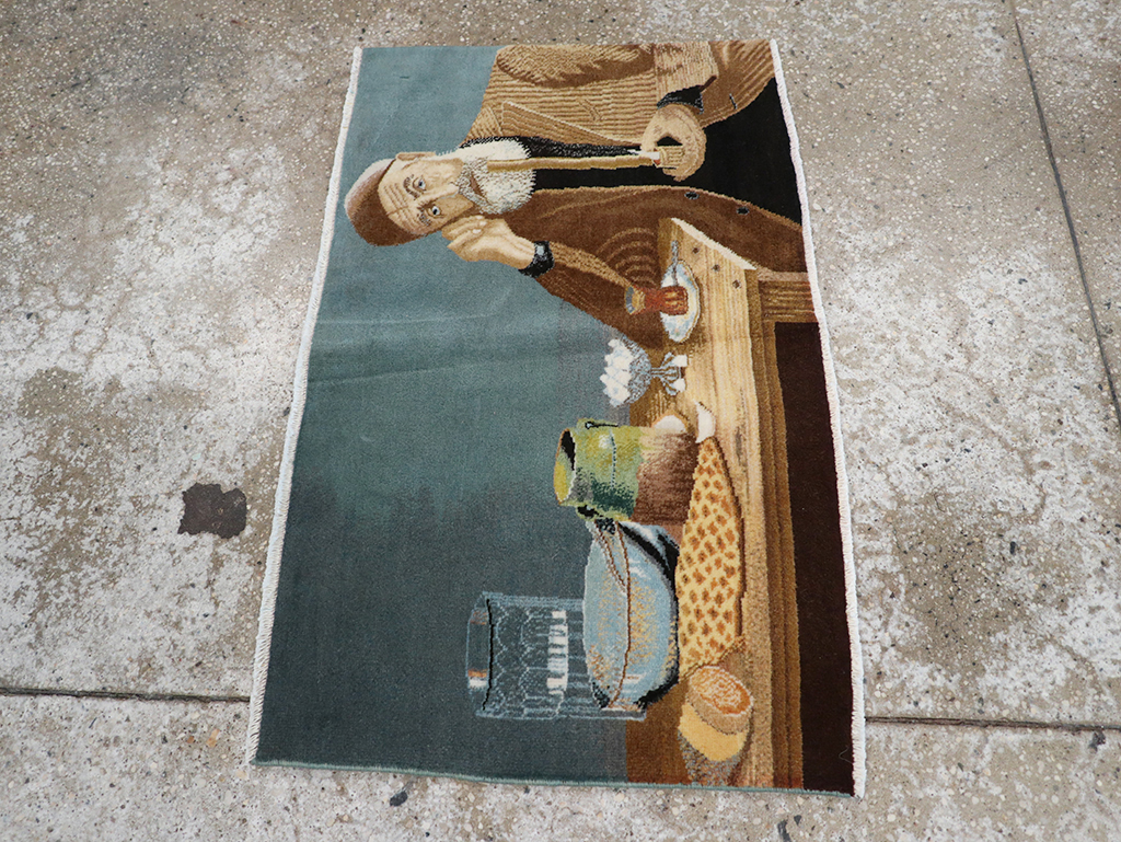 Vintage Persian Tabriz Pictorial Throw Rug, No.32035 - Staging