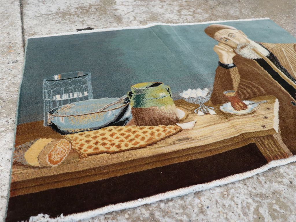 Vintage Persian Tabriz Pictorial Throw Rug, No.32035 - Staging