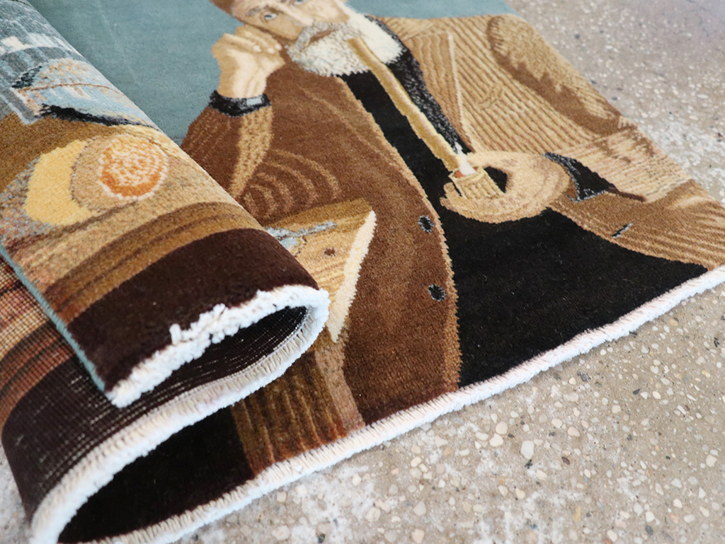 Vintage Persian Tabriz Pictorial Throw Rug, No.32035 - Staging