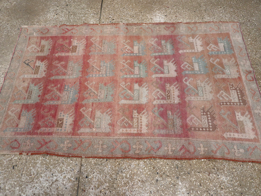 Vintage Turkish Anatolian Throw Rug, No.32073 - Staging