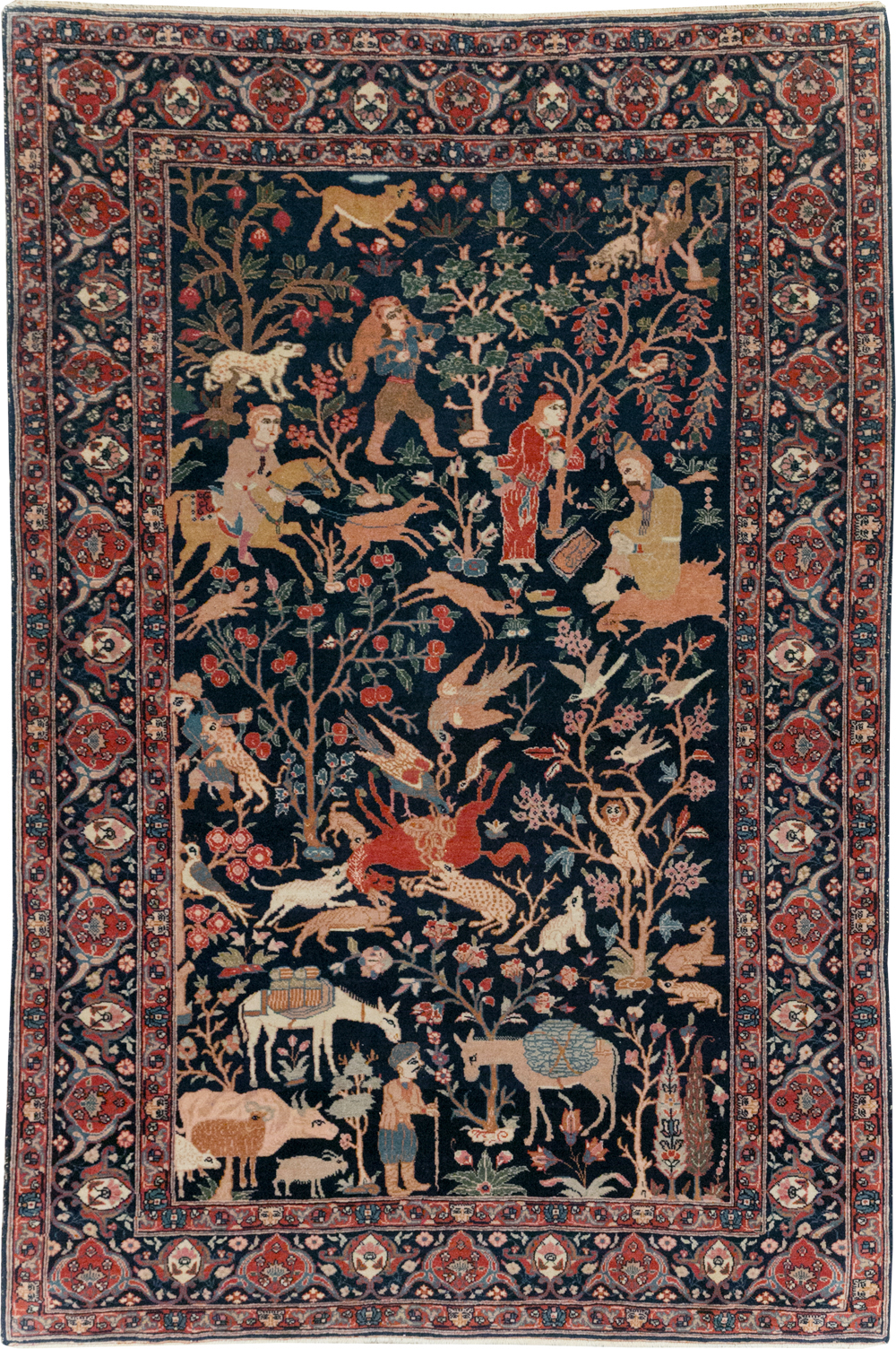 Antique Persian Tabriz Pictorial Accent Carpet, No.32075 - Staging