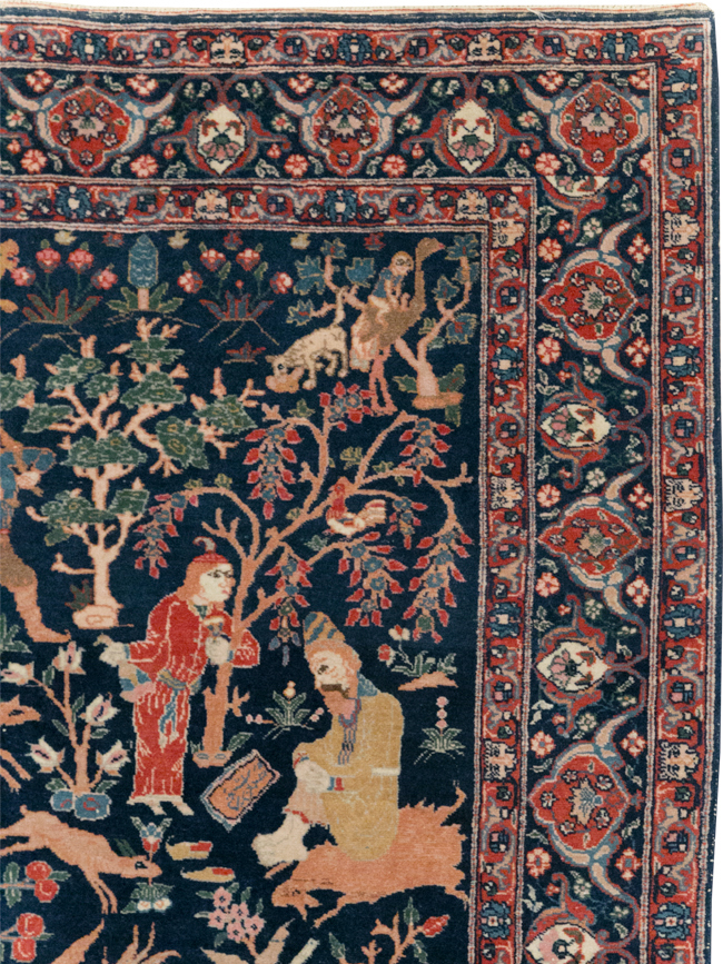 Antique Persian Tabriz Pictorial Accent Carpet, No.32075 - Staging