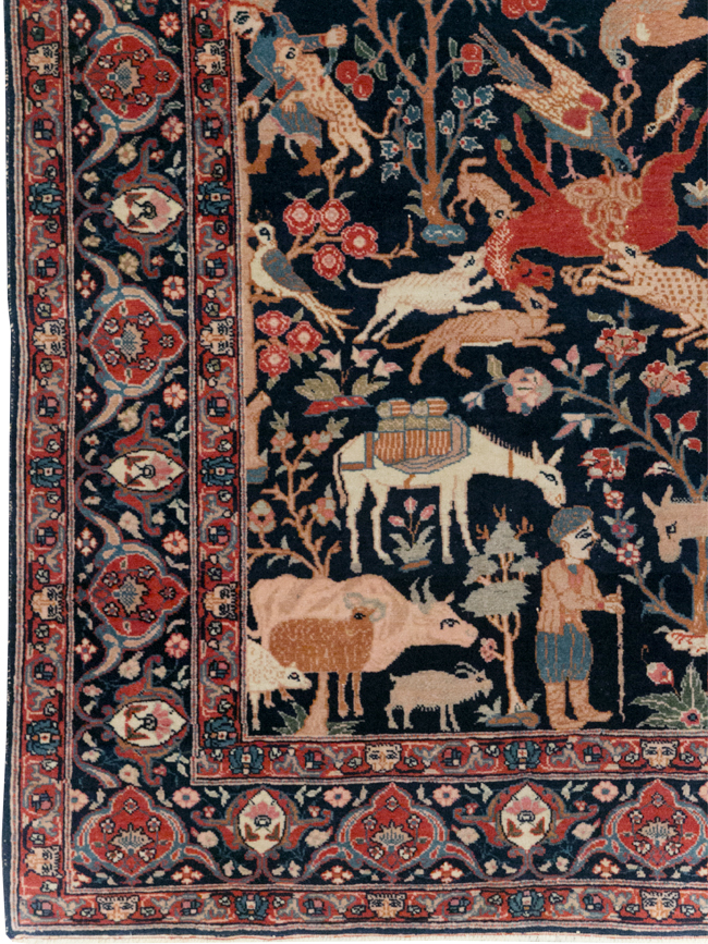 Antique Persian Tabriz Pictorial Accent Carpet, No.32075 - Staging