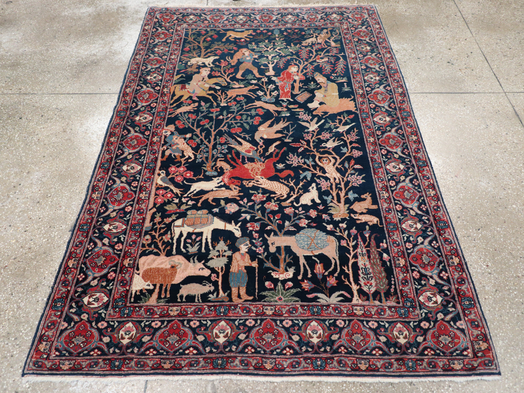 Antique Persian Tabriz Pictorial Accent Carpet, No.32075 - Staging