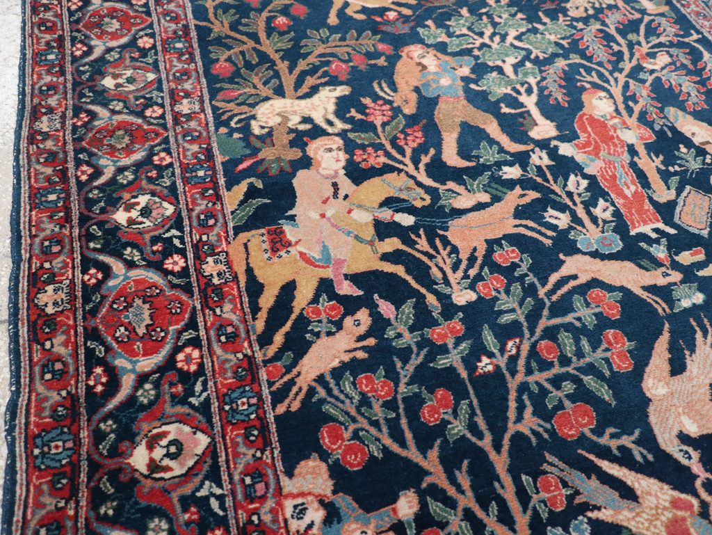 Antique Persian Tabriz Pictorial Accent Carpet, No.32075 - Staging