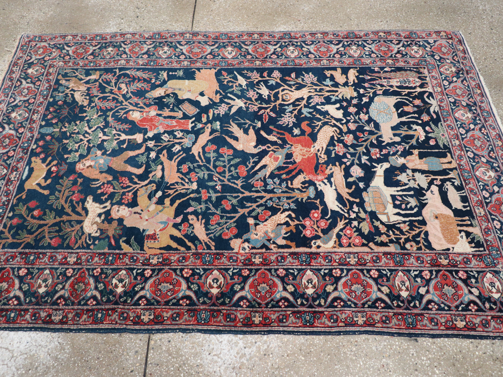 Antique Persian Tabriz Pictorial Accent Carpet, No.32075 - Staging