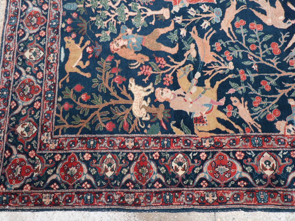 Antique Persian Tabriz Pictorial Accent Carpet, No.32075 - Staging