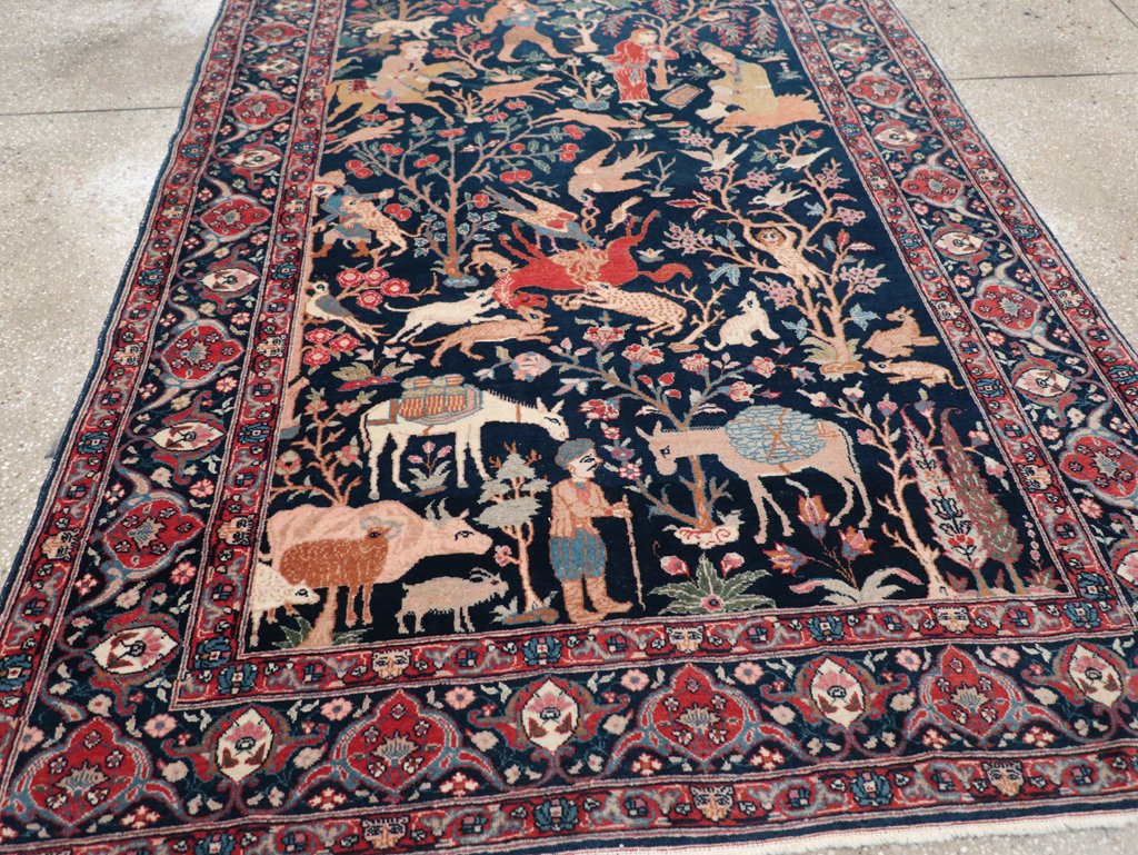 Antique Persian Tabriz Pictorial Accent Carpet, No.32075 - Staging