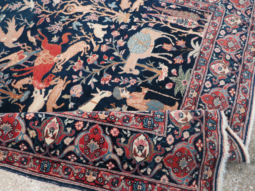 Antique Persian Tabriz Pictorial Accent Carpet, No.32075 - Staging