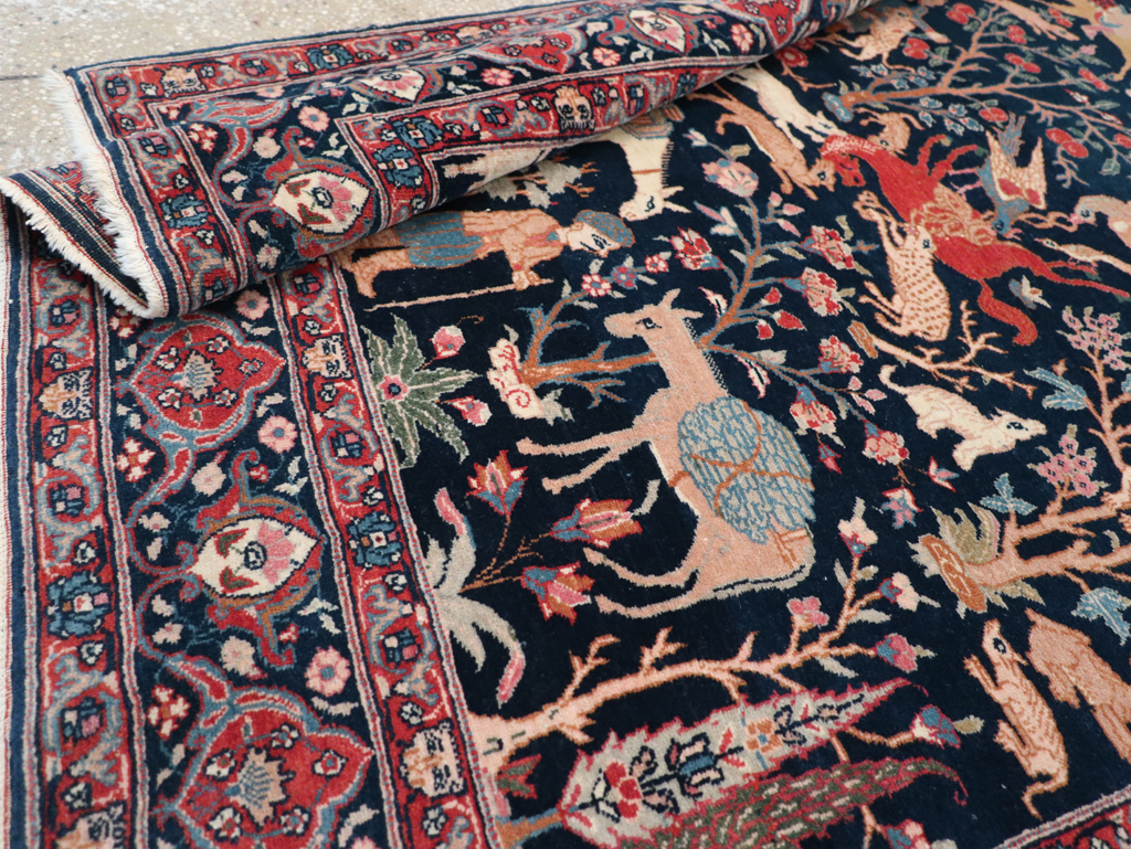 Antique Persian Tabriz Pictorial Accent Carpet, No.32075 - Staging