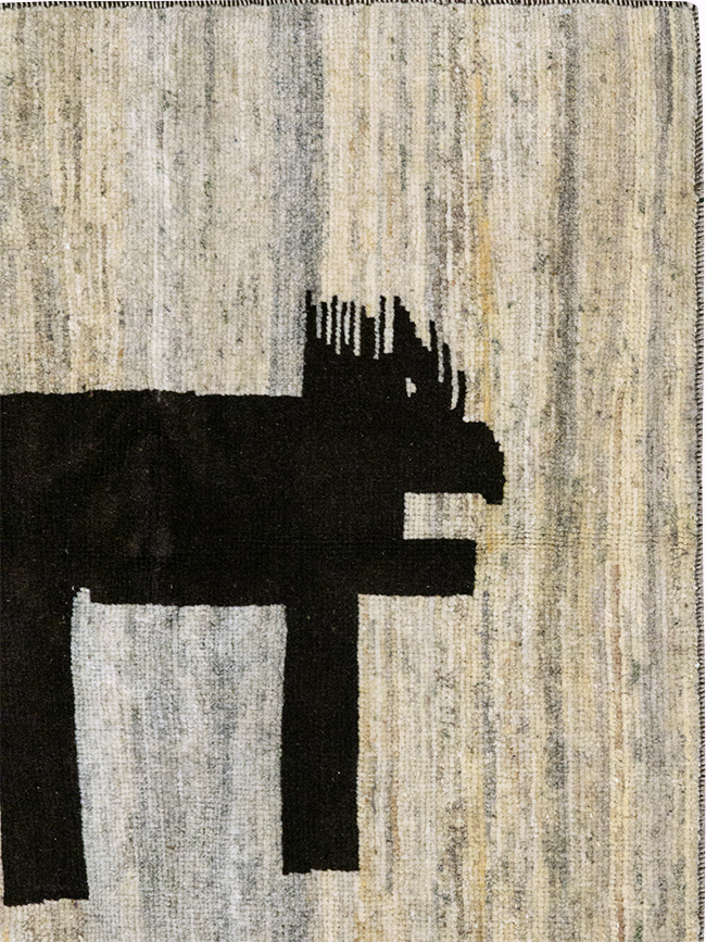 Modern Persian Gabbeh Pictorial Throw Rug (Pair: 1 of 2), No.32086 - Staging