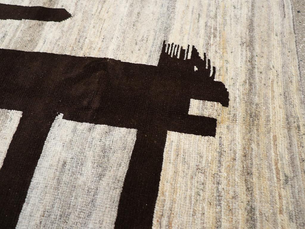 Modern Persian Gabbeh Pictorial Throw Rug (Pair: 1 of 2), No.32086 - Staging