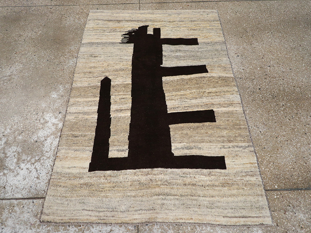 Modern Persian Gabbeh Pictorial Throw Rug (Pair: 1 of 2), No.32086 - Staging