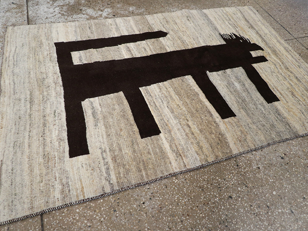 Modern Persian Gabbeh Pictorial Throw Rug (Pair: 1 of 2), No.32086 - Staging