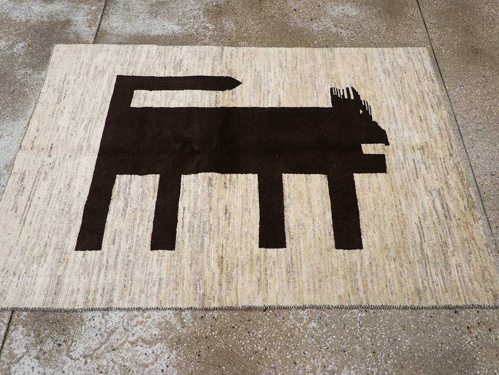 Modern Persian Gabbeh Pictorial Throw Rug (Pair: 2 of 2), No.32087 - Staging