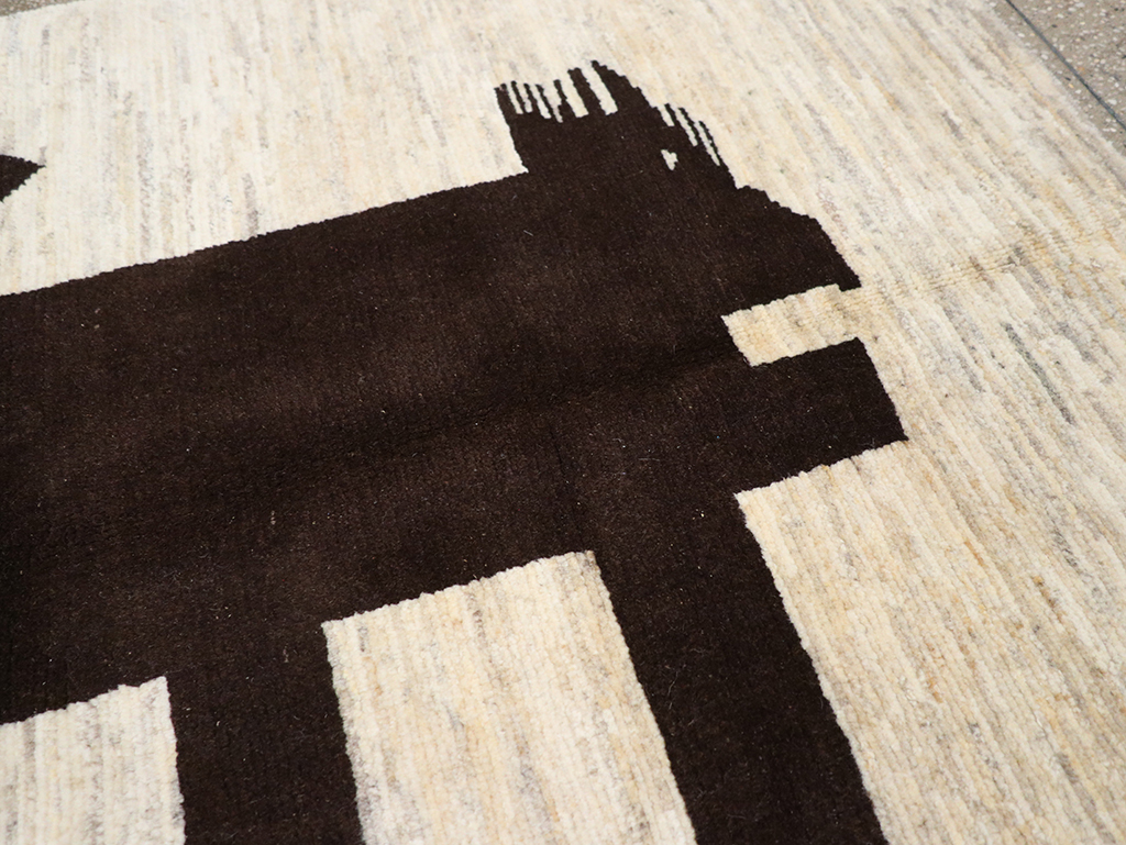 Modern Persian Gabbeh Pictorial Throw Rug (Pair: 2 of 2), No.32087 - Staging